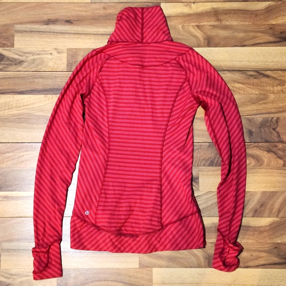 Lululemon Think Fast Pullover Double Trouble Stripe Boom Deepest Cranberry Sz 4